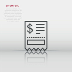 Money check icon in flat style. Checkbook vector illustration on white isolated background. Finance voucher business concept.