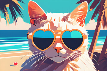 Fancy cat with heart-shaped sunglasses