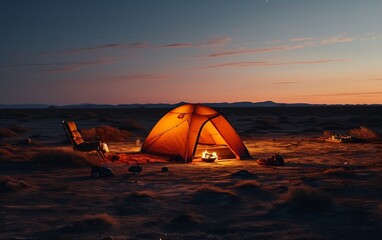 Adventure tent in the Desert. Generative AI