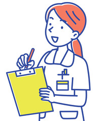 問診をしてカルテをチェックする看護師の女性