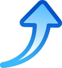 右肩上がりの青い縁取り矢印のシンプルなイラスト