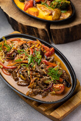 delicious food in a frying pan. Close-up