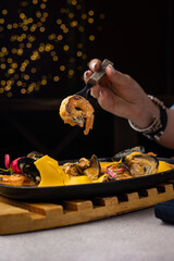 delicious food in a frying pan. Close-up