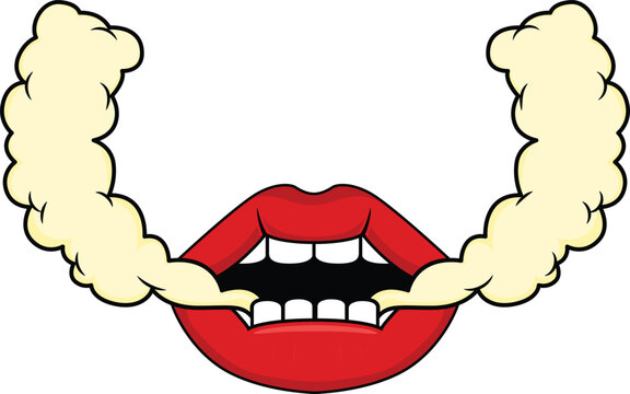 Woman mouth with smoke illustration. lips vector