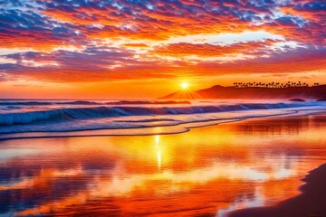 Fototapeta na wymiar sunset in the sea, Brilliant ocean beach sunrise