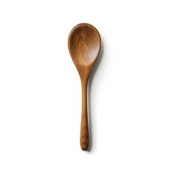 Wooden Spoon Isolated On White Background Top-View.