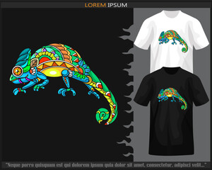 Colorful chameleon mandala arts isolated on black and white t shirt. © REYYARTS