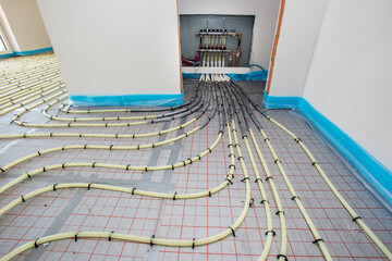 underfloor heating system in construction of new built residential home