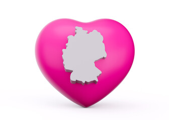 3d Pink Heart With 3d White Map Of Germany Isolated On White Background 3d illustration