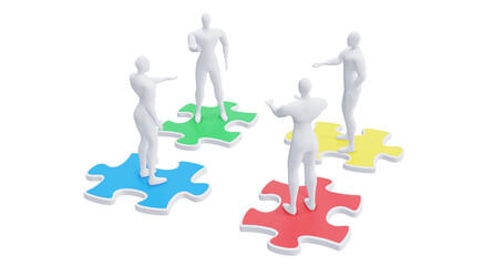 3d Man with Puzzles. 3d Businessman Teamwork Concept.