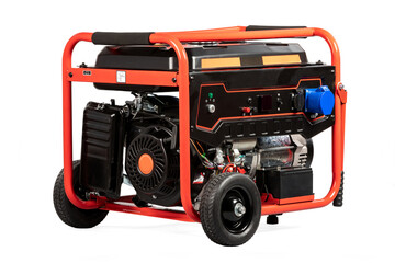 Portable red electric generator isolated on white for backup energy
