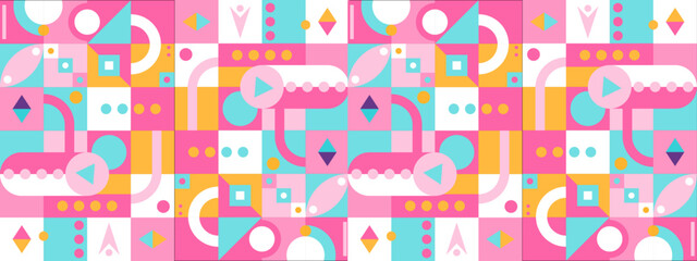 Geometric pattern background, vector multicolor geometry print design with rectangles, squares and circles