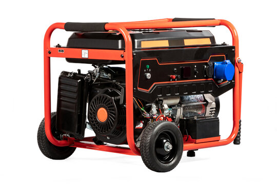 Portable red electric generator isolated on white for backup energy