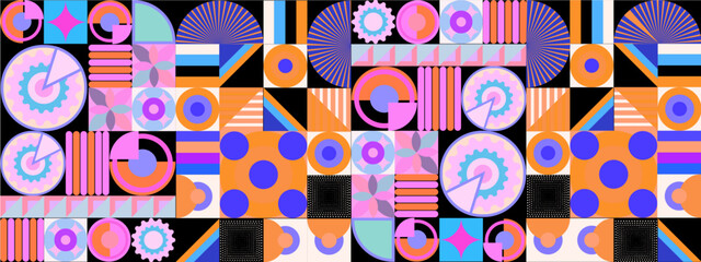 Geometric pattern background, vector multicolor geometry print design with rectangles, squares and circles
