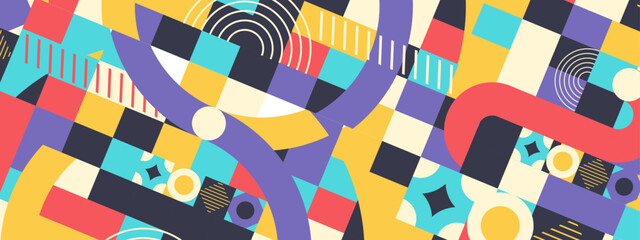 Abstract geometric background design in colorful retro style. Vector illustration.