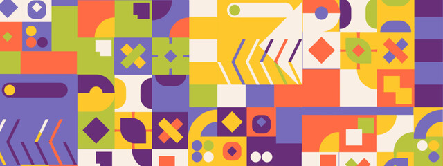 Modern minimalist mid century colorful neo geometric bauhaus style memphis contemporary editable seamless pattern neo geo abstract geometrical vector illustration 70s, retro, vintage.
