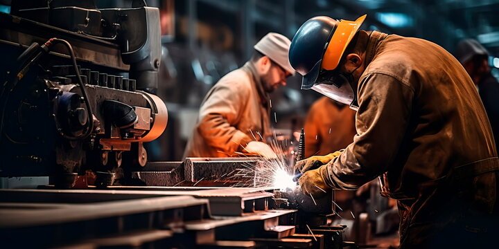 work crew working with heavy metallurgical equipment. Generative AI