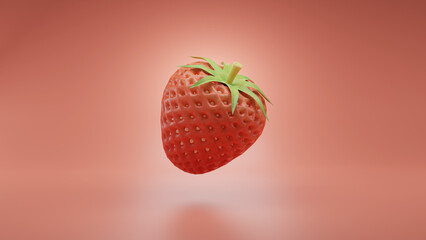 Strawberry on a red background, 3d rendering