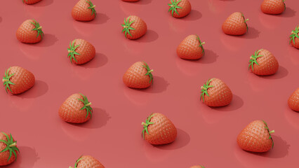 Strawberries on a red background, 3d rendering