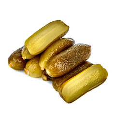 Pickled cucumbers on a white background