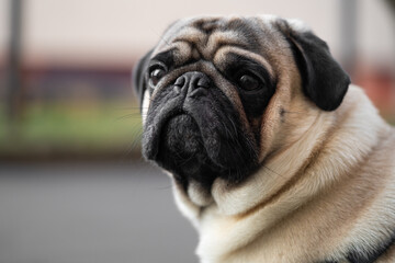 Obraz premium close-up portrait of a pug dog's face on the street