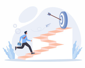 businessman run to their goal Concept of business goal achieving, development, progress or growth