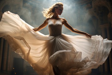 Fototapeta premium Ballerina Beautifully Executing A Graceful Assemblé, Generative AI