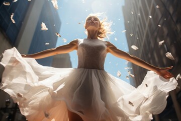 Fototapeta premium Ballerina Caught In Mid Air During A Ballet Performance, Generative AI