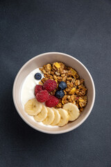 a delicious breakfast. Oatmeal with berries. Close-up
