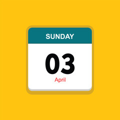 april 03 sunday icon with yellow background, calender icon
