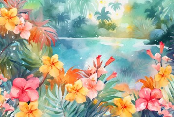 summer concept watercolor abstract background. generative ai