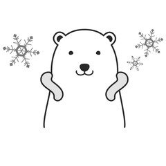 クールネックリングを付けるシロクマのイラスト（白黒）