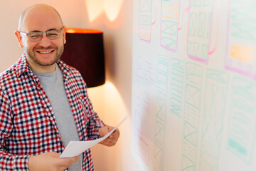 Casual man preparing notes for project presentation