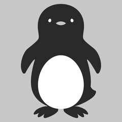 シンプルなペンギンの正面向きのイラスト（白黒）