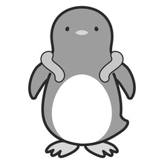 クールネックリングを使用するペンギンのイラスト（白黒）