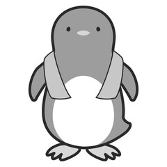 クールネックリングを使用するペンギンのイラスト（白黒）