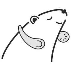 首にかける扇風機（ネックファン）を使うシロクマのイラスト（白黒）