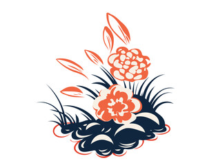 bush of flowers in Japanese style, vector illustration