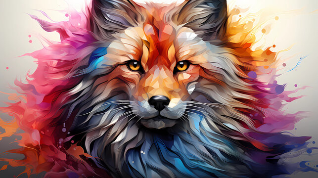 Naklejki fox rainbow color white background