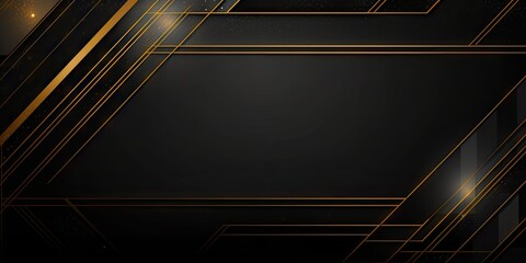 Dark Gold Banner on Black Background. Graphic Backdrop with Modern Lines