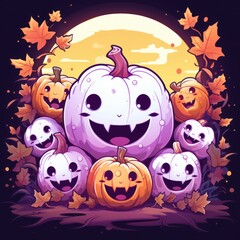 cute halloween pumpkin illustration,halloween pumpkin. Generative Ai.