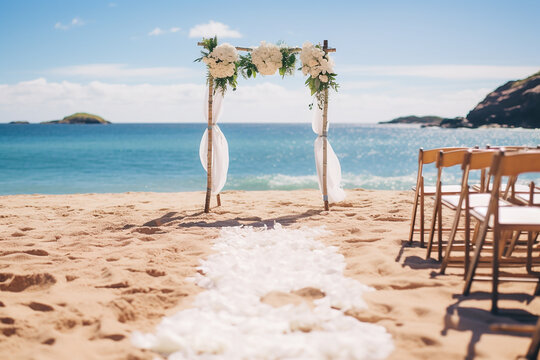 Exquisite Beach Wedding Setup: Seaside Romance Captured, Created with Generative AI Tools