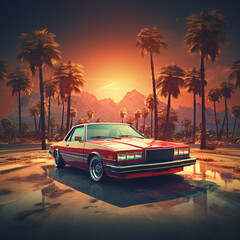 Retro 80s sunsets with palm trees for t-shirt design
