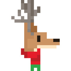 Pixel art deer head with red christmas scarf