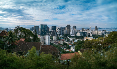 Panoramic View of Downtown Rio de Janeiro at Dusk with Famous Landmarks