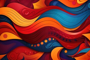 Background in blue,  orange red and yellow gold with a latin pattern. Banner, poster, card for social media. National Hispanic American Heritage Month.  - obrazy, fototapety, plakaty