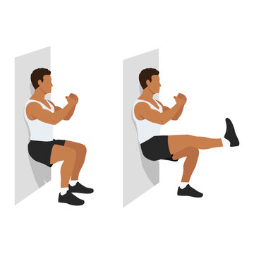 Man doing wall sit exercise. Flat vector illustration isolated on white background