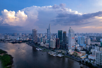 Fototapeta na wymiar Sunset on Saigon riverside, Ho Chi Minh city Vietnam. Photo taken on 15th July, 2023.