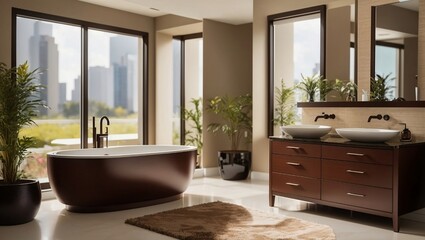 Fototapeta premium modern light brown bathroom interior