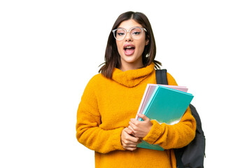 Young student woman over isolated chroma key background with surprise facial expression